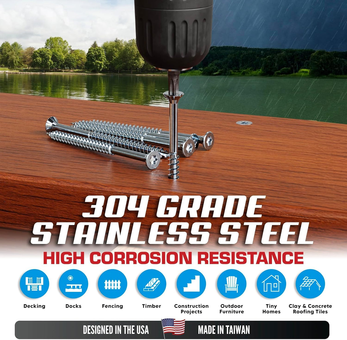 #10 x 3 Inch Stainless Steel Deck Screws 350 Pieces | T25 Star Torx Drive Flat Head | 304 Grade Stainless Steel Wood Screws High Corrosion Resistance by Allen's Trading Co. Eagle Claw Fasteners - PuriLite