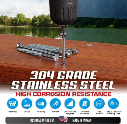 #10 x 3 Inch Stainless Steel Deck Screws 350 Pieces | T25 Star Torx Drive Flat Head | 304 Grade Stainless Steel Wood Screws High Corrosion Resistance by Allen's Trading Co. Eagle Claw Fasteners - PuriLite