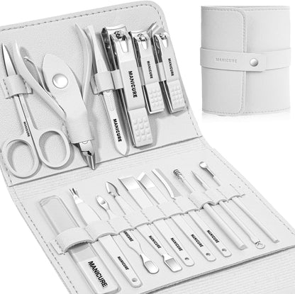 Manicure Set Professional Nail Clippers Pedicure Kit, 16 pcs Stainless Steel Nail Care Tools Grooming Kit with Luxurious Travel Leather Case for Thick Nails Men Women Gift (Black) - PuriLite