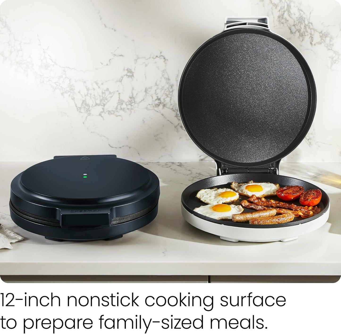 Chefman Everything Maker & Pizza Oven – 1440W Countertop Electric Pizza Maker with 12” Nonstick Cooking Plates, Make Pizza, Quesadillas, Omelettes and More, with Indicator Lights and Vertical Storage - PuriLite