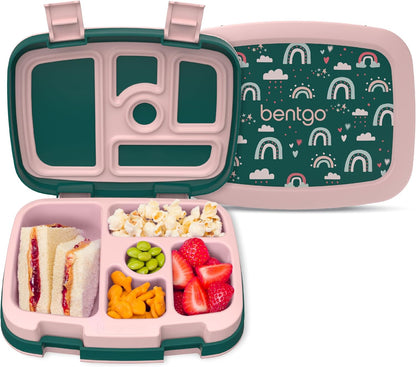 Bentgo Kids Prints Leak-Proof, 5-Compartment Bento-Style Kids Lunch Box - Ideal Portion Sizes for Ages 3-7, Durable, Drop-Proof, Dishwasher Safe, & Made with BPA-Free Materials (Green Rainbow) - PuriLite