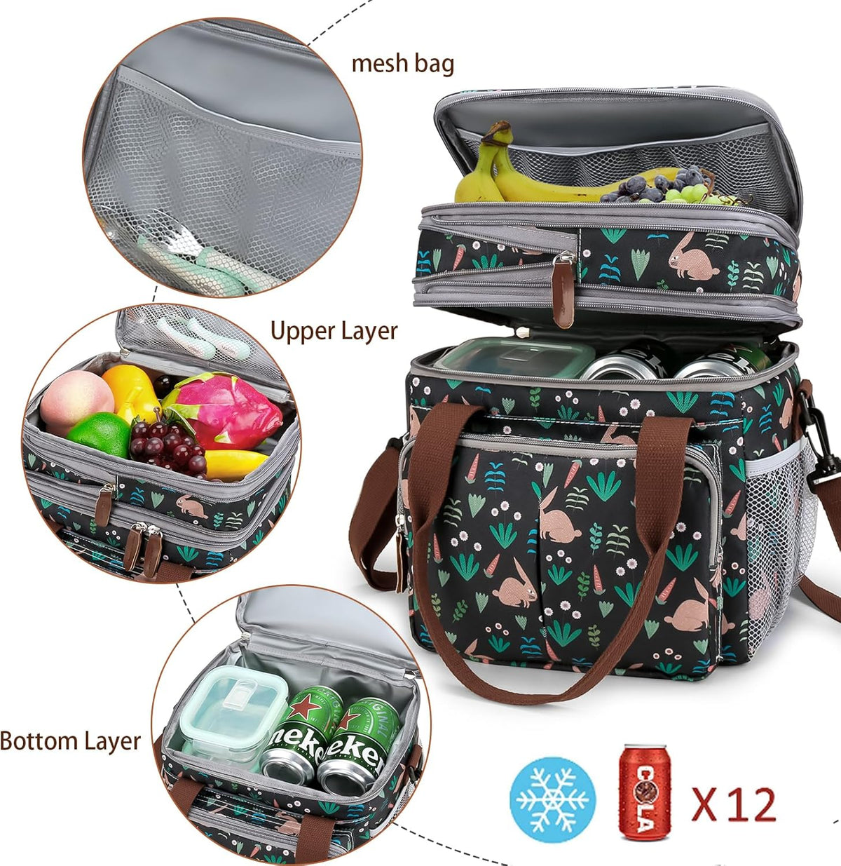 Lunch Bag Women Insulated Lunch Box for Work, Purple Expandable Large Lunch Bags, Leakproof Double Deck Lunch Box Cooler Bag（Purple） - PuriLite