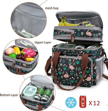 Lunch Bag Women Insulated Lunch Box for Work, Purple Expandable Large Lunch Bags, Leakproof Double Deck Lunch Box Cooler Bag（Purple） - PuriLite