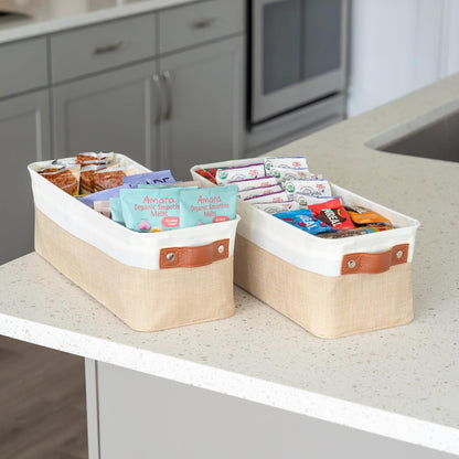 OrganiHaus Large Fabric Storage Baskets for Shelves 3 Pack, 15x11in Closet Storage Bins for Shelves, Cloth Baskets, Fabric Storage Cubes, Linen Closet Organizers, Fabric Basket, White Basket - PuriLite