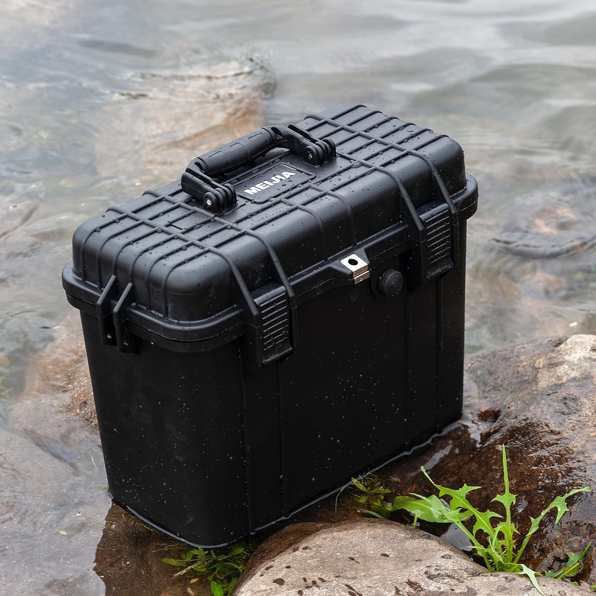 MEIJIA Portable Waterproof Protective Hard Case,Camera Case with Customizable Fit Foam Inserted, Elegant Black (9.17"x 7.56"x4.33") - PuriLite