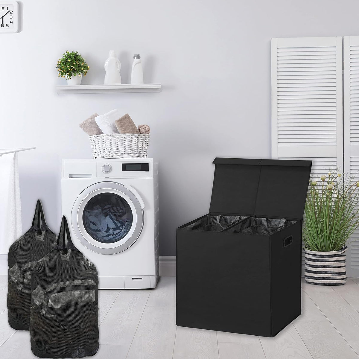 SimpleHouseware Double Laundry Hamper with Lid and Removable Laundry Bags, Beige - PuriLite