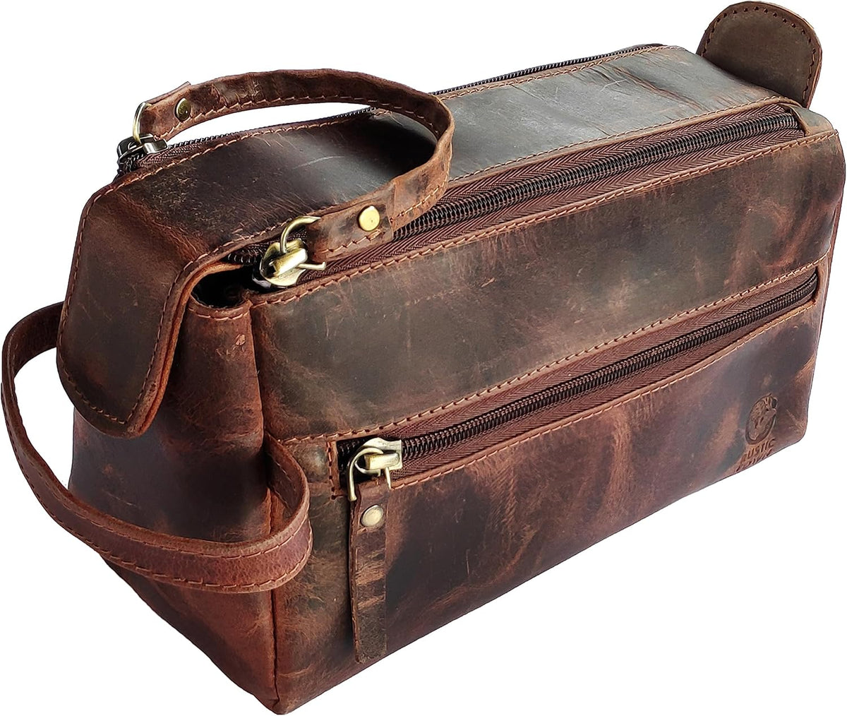 Genuine Leather Travel Toiletry Bag - Hygiene Organizer Dopp Kit by Rustic Town - PuriLite
