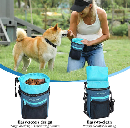 VIVAGLORY Dog Training Treat Pouch, 4Ways to Wear Dog Treat Bags, Built in Dog Waste Bag Dispenser Treats Training Bags with Reflective Adjustable Shoulder Strap, Heather Blue - PuriLite