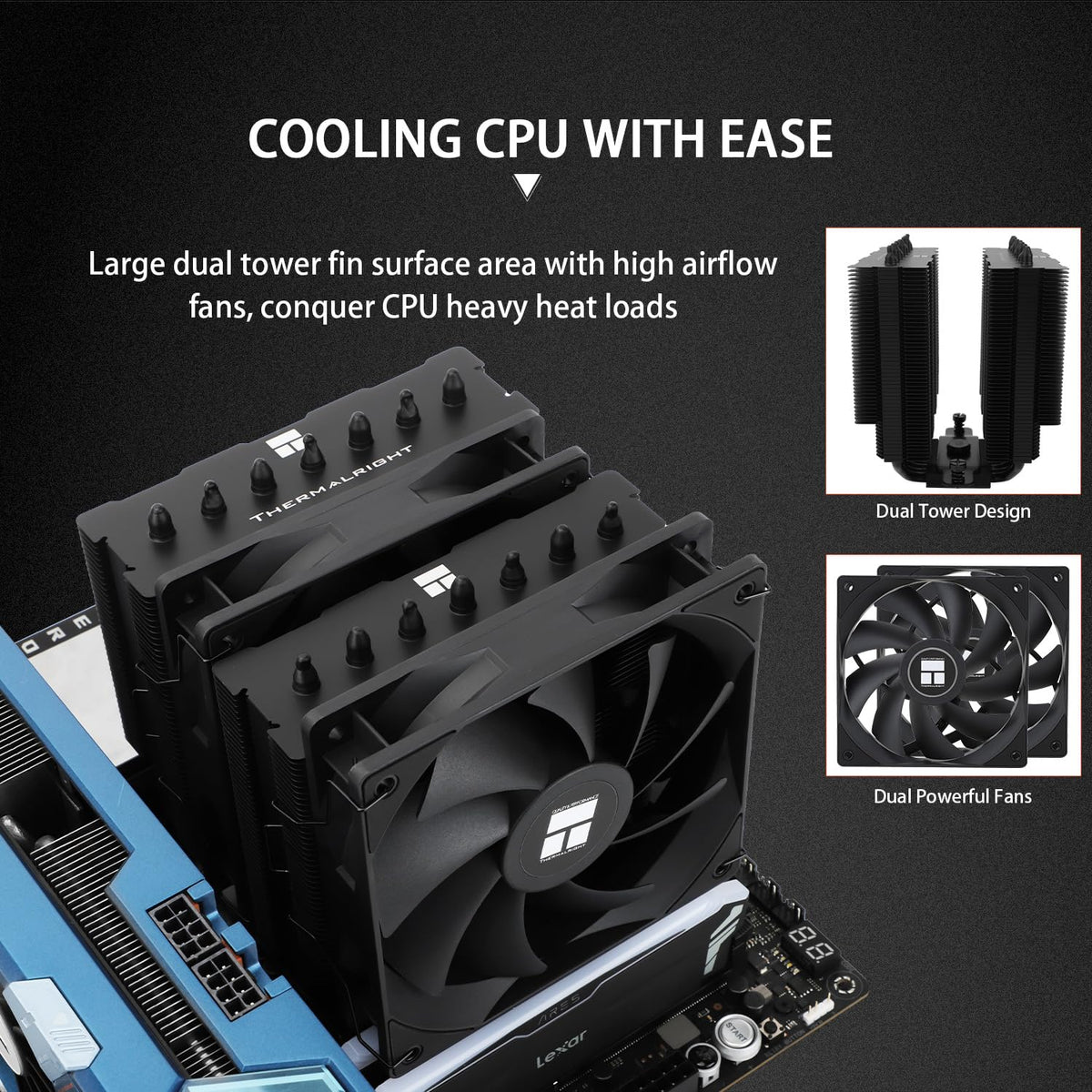 Thermalright Phantom Spirit 120 SE Black CPU Air Cooler,Doubler CPU Fans and Double Towers,154mm High CPU Cooler,for AMD:AM4/AM5,Intel 1150/1151/1200/1851/1700(PS120 SE Black) - PuriLite