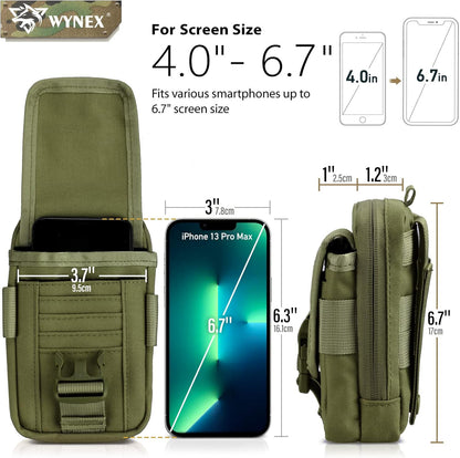 WYNEX Tactical Compass Phone Pouch, Large Molle Smartphone Holster Case Double Capacity Small Utility EDC Pouch with Compass Buckle and Carabiner - PuriLite
