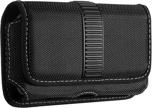 Horizontal Cell Phone Holster, MoKo Nylon Belt Clip Holster丨Newly Updated Stereoscopic Outlook Pouch Fits iPhone 14/14 Plus/pro/pro max/SE 3 2022/iPhone 13-8 Series, Samsung S21/S10/S9/S8, Black - PuriLite
