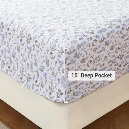 Viviland Floral Queen Sheet Set - 4 Piece Vintage Pink & Yellow Flower Patterned Bed Sheets - Soft, Breathable Microfiber Sheets with Deep Pocket, Non-Slip Fitted Sheets & Pillowcases - PuriLite