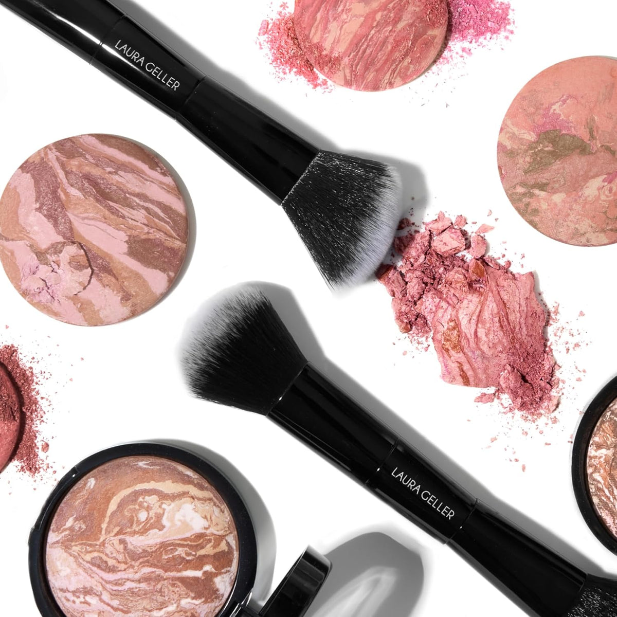 LAURA GELLER NEW YORK Dual-Ended Blush + Bronzer Brush - Blush Bronzer Contour Face Makeup Brush - PuriLite