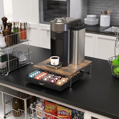 DecoBrothers Vertuo Pod Holder VertuoLine Drawer Storage for Nespresso Coffee Capsules, Crystal Tempered Glass, White - PuriLite