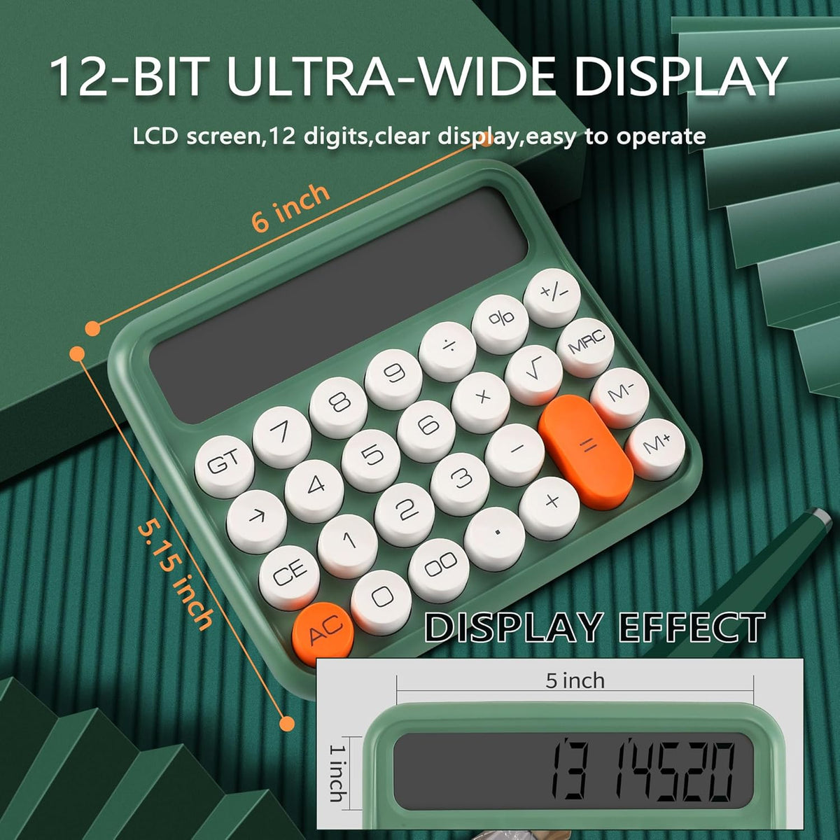 VEWINGL Mechanical Switch Calculator, 12 Digit Large LCD Display and Buttons, Great for Everyday Life and Basic Office Work, with Battery - PuriLite