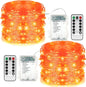LYHOPE Orange Halloween Lights, 2 Pack 33ft 100 Led Battery Operated Halloween Lights, Waterproof 8 Modes with Remote Copper Wire String Lights for Halloween Holiday Party Carnival Decorations - PuriLite