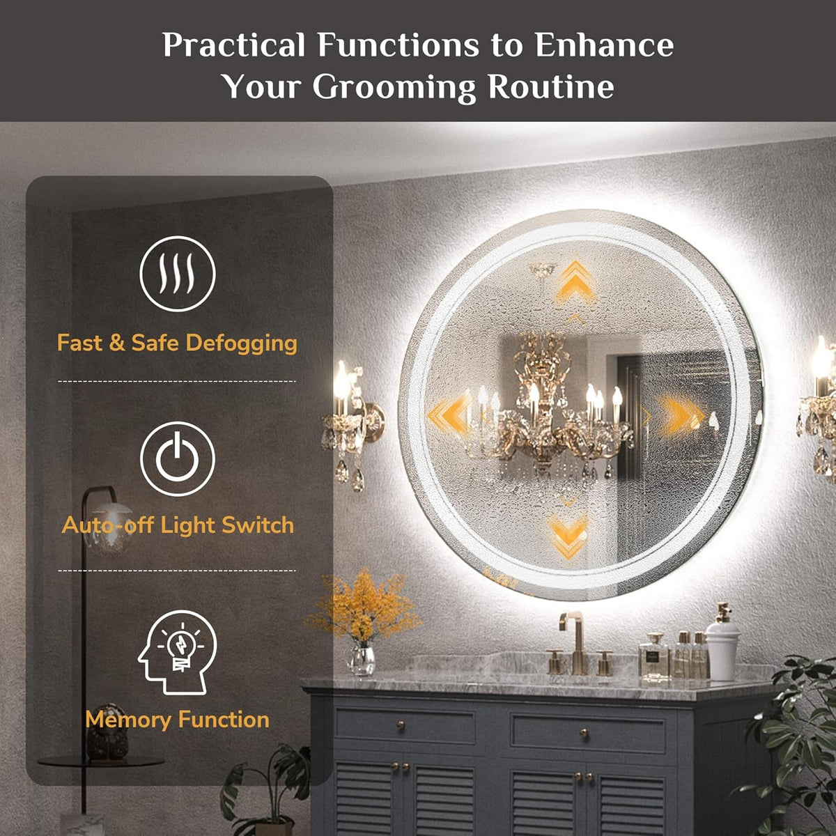 Keonjinn 40 x 32 Inch LED Bathroom Mirror with Acrylic, Backlit Mirror Anti-Fog, Lighted Bathroom Mirror for Wall, CRI90 High Definition Dimmable Large Makeup Mirror(Horizontal/Vertical) - PuriLite