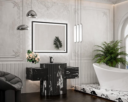 TETOTE 28x36 LED Mirror for Bathroom Black Metal Frame Frontlit & Backlit Lighted Vanity Mirror Baroque Gothic Anti Fog Stepless Dimmable White/Warm/Natural,Wall Mounted(Horizontal/Vertical) - PuriLite