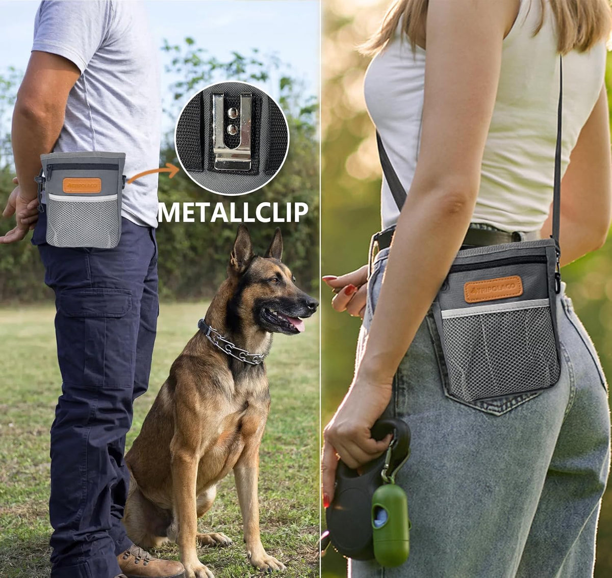 TRIPOLACO Dog Treat Pouch, Large Treat Pouches for Pet Training with Multiple Pockets, Built-in Poop Bag Dispenser & Phone Holder, 3 Wear Styles, Ideal Dog Treat Bag for Training & Walks - PuriLite