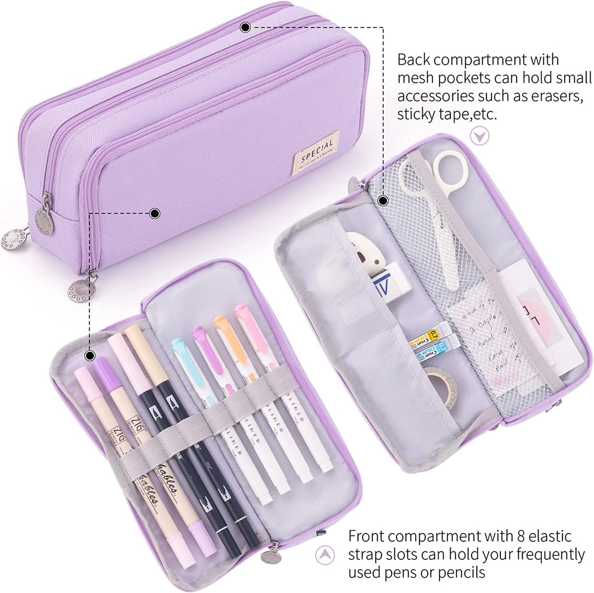 Big Capacity Pencil Case, OLIYuMi 3 Compartment Pencil Pouch Pencil Bag Storage Box Stationery Organizer Makeup Bag with Zipper Closure for Student Office College Boys and Girls (Pink) - PuriLite