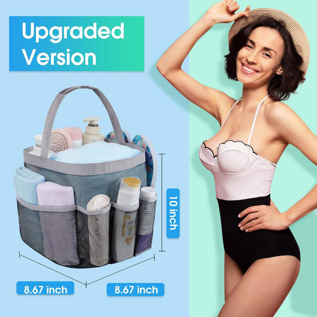 Attmu Mesh Shower Caddy Portable for College Dorm Room Essentials with 8 Pockets, Hanging Shower Caddy Basket Tote Bag Toiletry Accessories for Bathroom - PuriLite
