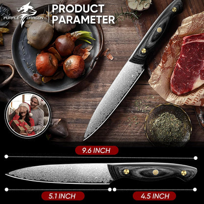 Purple Dragon Damascus Fish Fillet Knife - 7 inch Flexible Boning Knife with VG10 Core, Kitchen Slicing Knife with Full Tang Handle, Birthday Dad Mom Gift - PuriLite