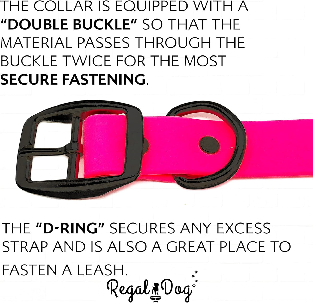 Regal Dog Products Large Pink Waterproof Hunting Dog Collar with Heavy Duty Black Hardware Buckle & D Ring | Custom Fit Vinyl-Coated Webbing Water Resistant Collar for Small, Medium & Large Dogs - PuriLite