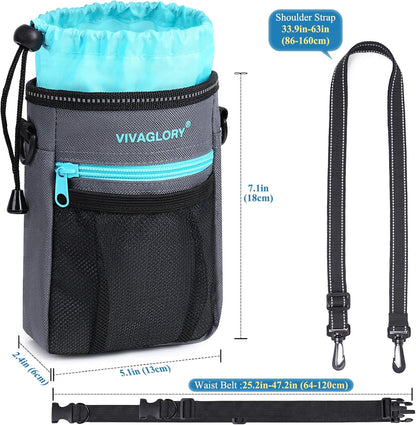 VIVAGLORY Dog Training Treat Pouch, 4Ways to Wear Dog Treat Bags, Built in Dog Waste Bag Dispenser Treats Training Bags with Reflective Adjustable Shoulder Strap, Heather Blue - PuriLite