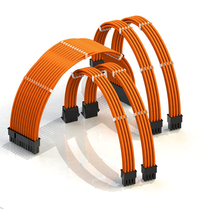 LINKUP - 30cm Super Soft and Flexible PSU Cable Extension Sleeved Custom Mod GPU PC Braided w/Comb Kit | 1 x 24 P (20+4) | 2 x 8 P (4+4) CPU | 2 x 8 P (6+2) GPU Set | 300mm - Blackgreen - PuriLite