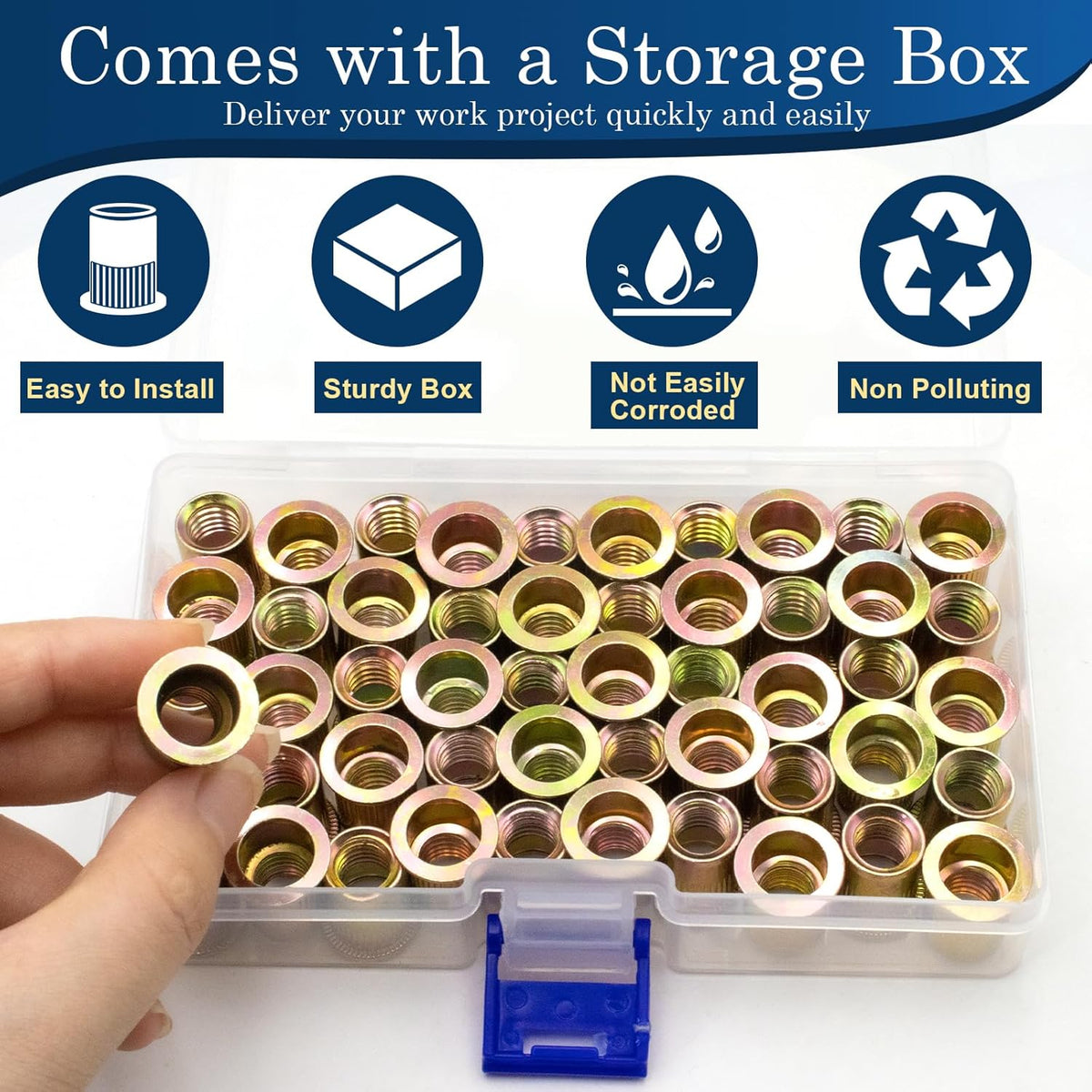 Vifmy Metric & SAE Rivet Nut Assortment Kit(420 Pcs),m3 m4 m5 m6 m8 m10 m12#6-32#8-32#10-24 1/4"-20 5/16"-18 3/8"-16 UNC Flat Head Rivnut Set,Zinc Plated Finish Carbon Steel Nutsert - PuriLite