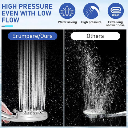 High Pressure Filtered Shower Head, Handheld Shower with 8-Mode Settings 2-Power Jet with Pause Switch, Ideal for Shower Cubicles, Tubs, and Pet Cleaning (Includes Hose & Bracket) - PuriLite