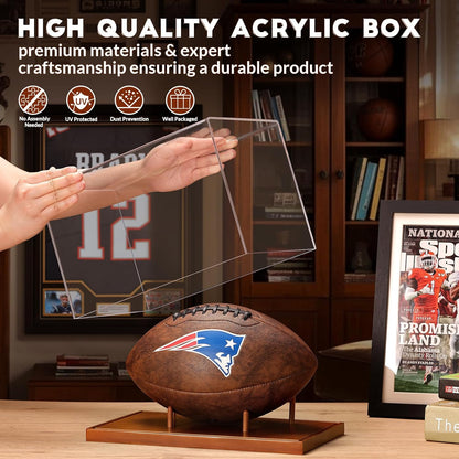 JupDec Baseball Display Case, Clear Cube Baseball Holder with Wooden Base, Autograph Baseball Stand Box for Single Ball, Acacia Wood, Brown, 1 Pack - PuriLite