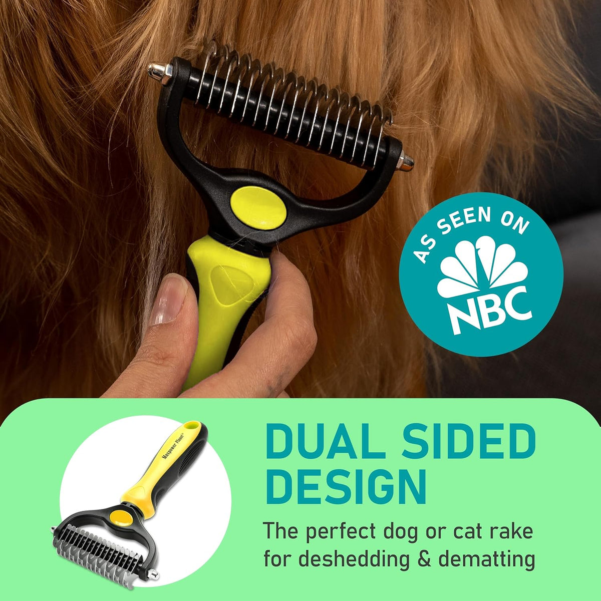 Maxpower Planet Pet Grooming Brush - Double Sided Shedding, Dematting - Undercoat Rake for Dogs - Dog Grooming Brush - Deshedding Brush for Dogs - Dog Brush, Cat Brush, Reduce Shedding by 95%, Black - PuriLite