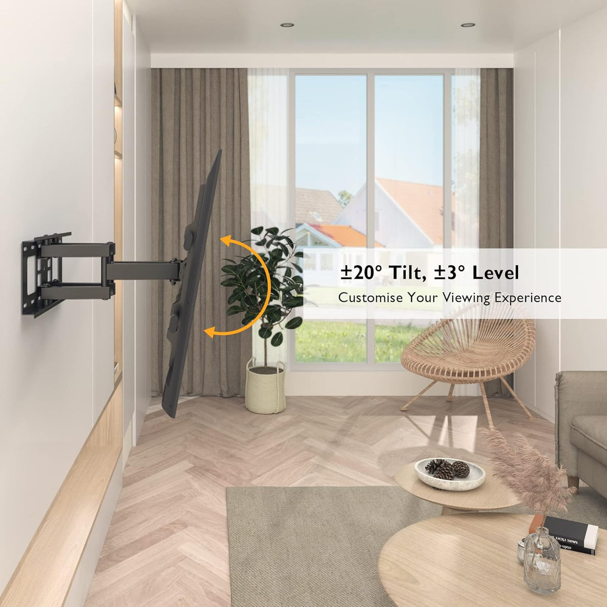 BONTEC Full Motion TV Wall Mount for 37-84 Inch LED LCD OLED Flat Curved TVs, Swivel Tilt Articulating Dual Arm TV Mount Bracket Holds up to 132lbs, Max VESA 600x400mm, Easy Installation - PuriLite