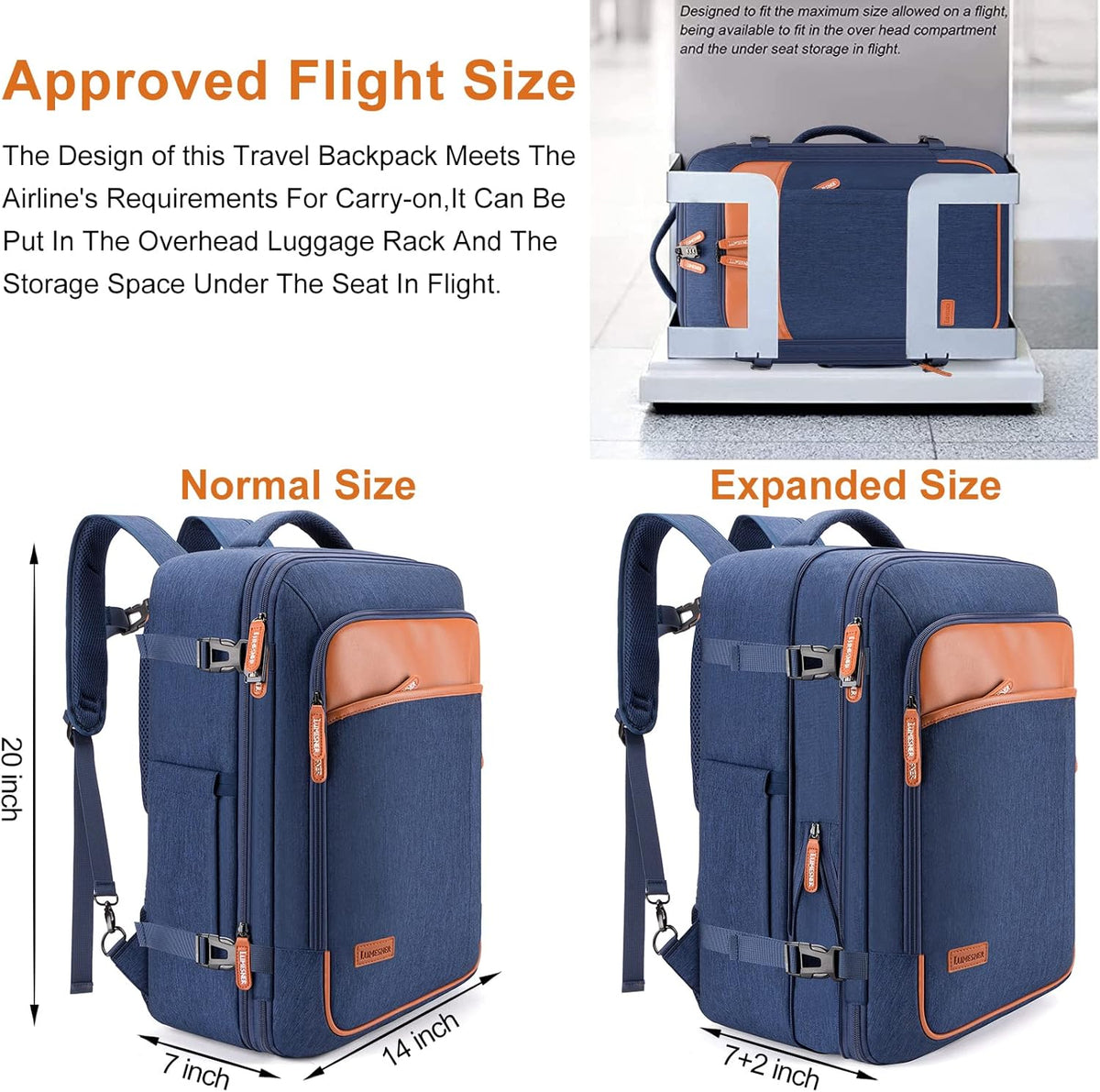 Lumesner Carry on Backpack, Extra Large 40L Flight Approved Travel Backpack for Men & Women - PuriLite
