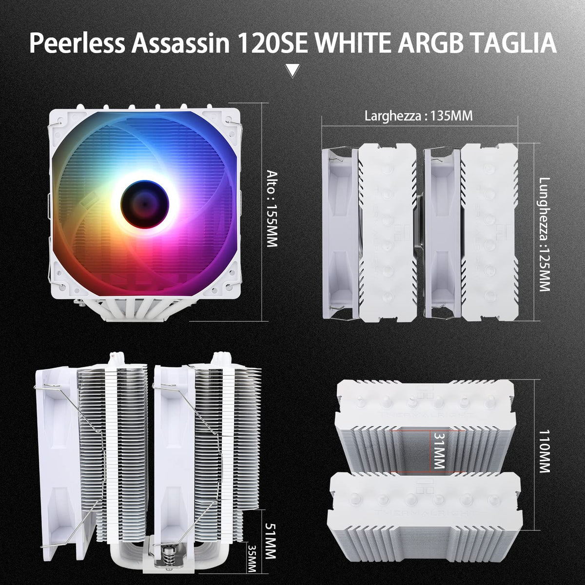 Thermalright Peerless Assassin 120 SE Black CPU Cooler, 6 Heat Pipes AGHP Technology, Dual 120mm PWM Fans, 1550RPM Speed, for AM4/AM5 and Intel LGA 1700/1851/115X/1200,Computer CPU Cooling - PuriLite