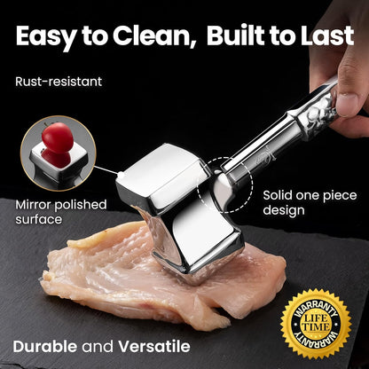 Stainless Steel Meat Tenderizer Tool, Premium Meat Mallet with Non-Slip Grip, Dual-Sided with Heart Shape Design for Tenderizing Steak, Poultry & Chicken Cutlet, Dishwasher Safe, Lifetime Replacement - PuriLite