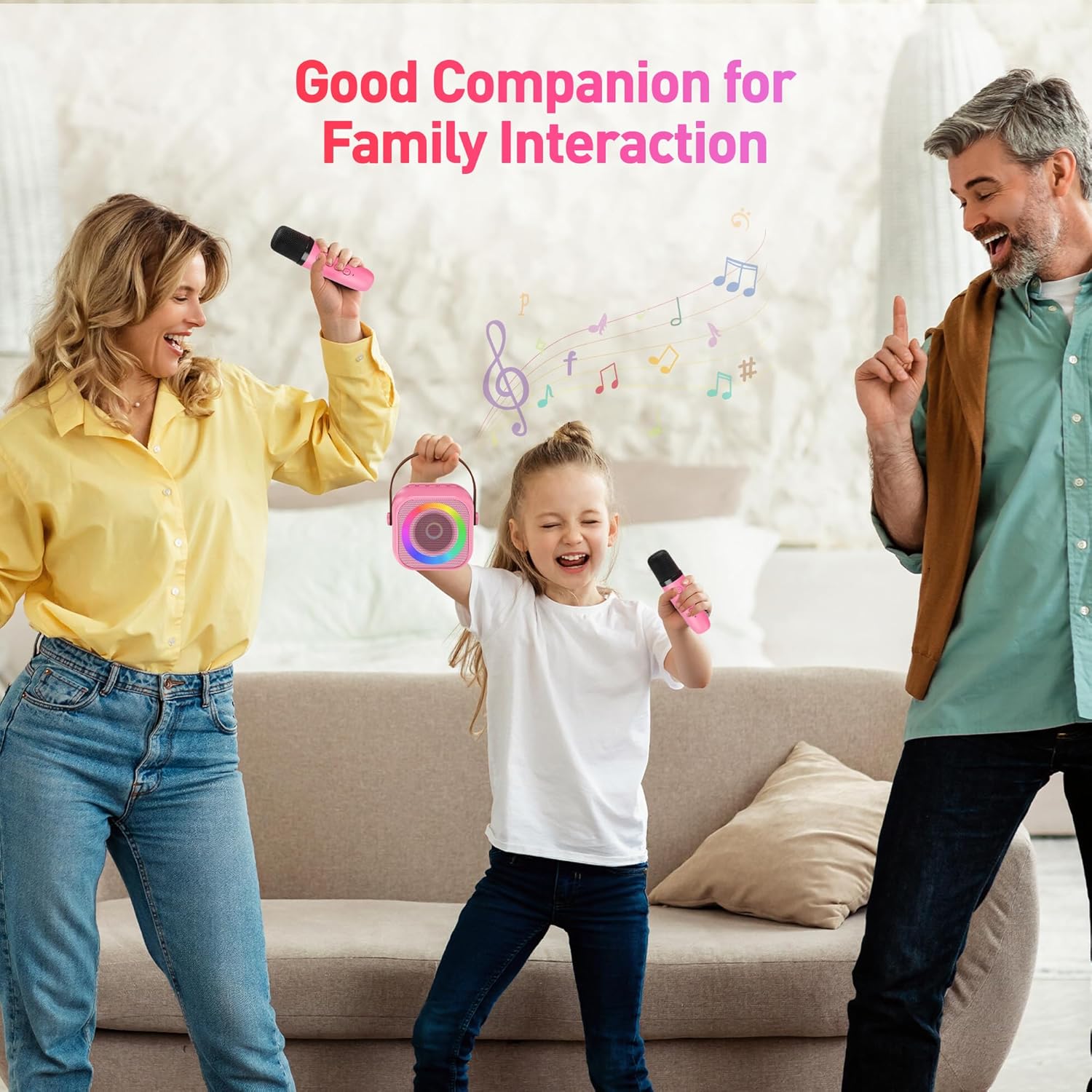 Mini Karaoke Machine, Portable Bluetooth Karaoke Speaker with 2 Wireless Microphones and Party Lights for Kids and Adults, Birthday Gifts for Girls Boys Family Home Party (Hotpink) - PuriLite