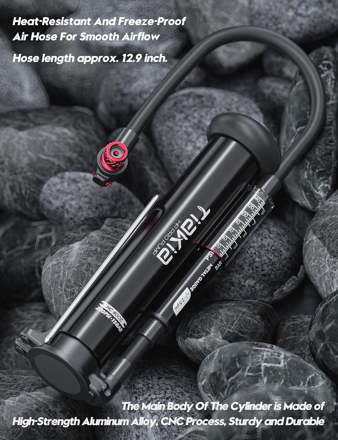 Tiakia Bike Floor Pump with Gauge High Pressure Portable Bike Pump High Volume Aluminum Tire Pump Small Bicycle Air Pump Fits Schrader Presta Valve Hand Pump for Bike Balls - PuriLite