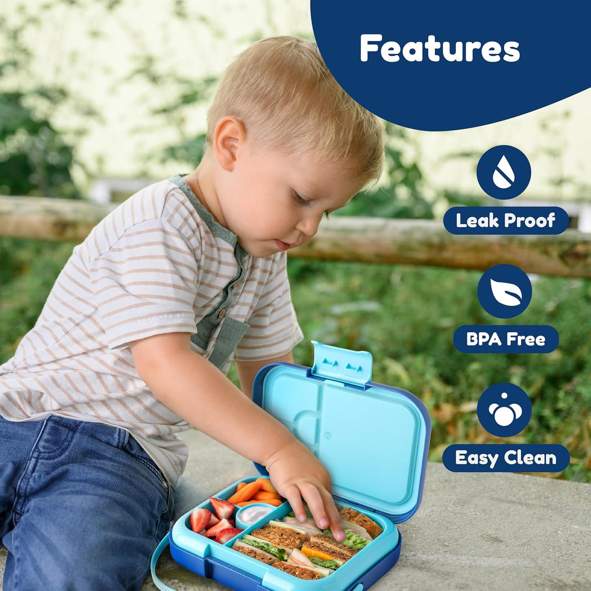 BOZ Kids Bento Lunch Box - 4 Compartment Kids Lunch Containers for Ages 3 to 7 - Leak Proof, Dishwasher Safe - PuriLite