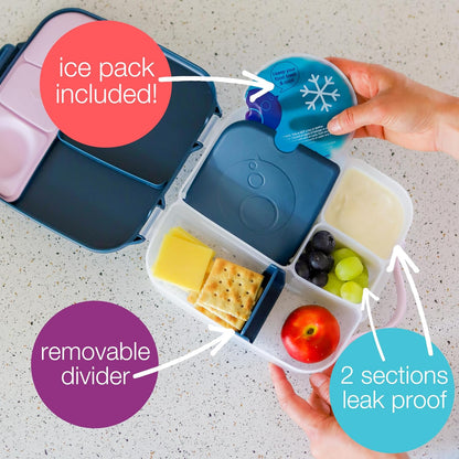 b.box 5-Compartment bento Style Lunch Box for Kids, Toddlers, Childrens, BPA-Free Food Storage Container with Cooler Pack, ON-The-GO Food Box with Handles Included Custom Divider, Lemon Twist - PuriLite