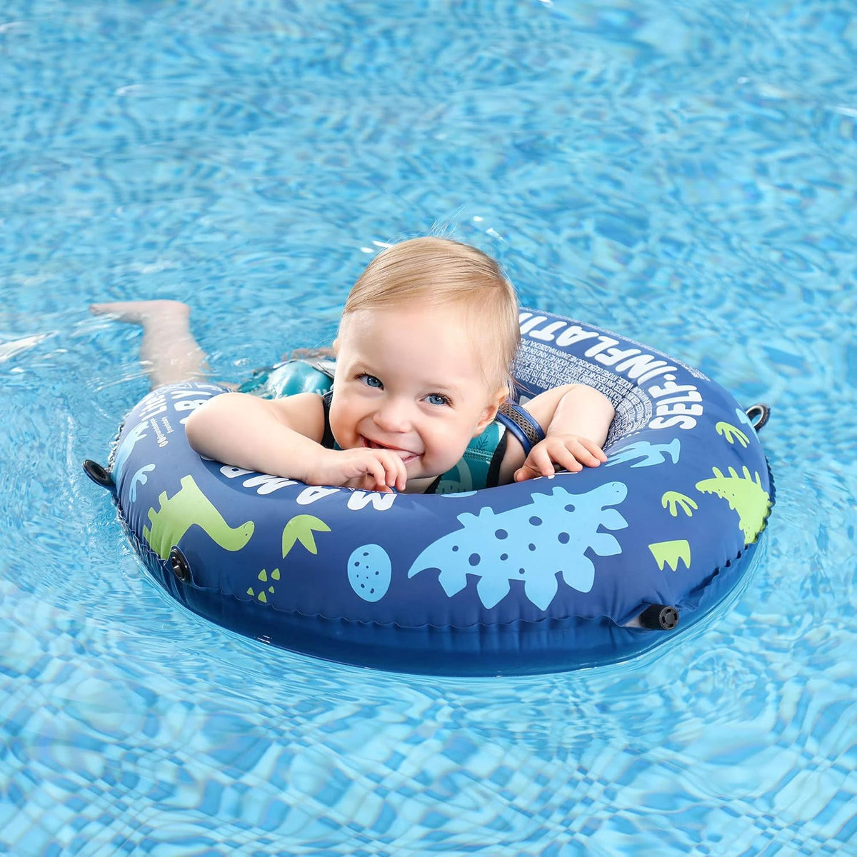 Mambobaby Baby Swim Float with Canopy, Non-Inflatable Solid Baby Float, Upgrade Soft Skin-Friendly Material Infant Swim Float - PuriLite