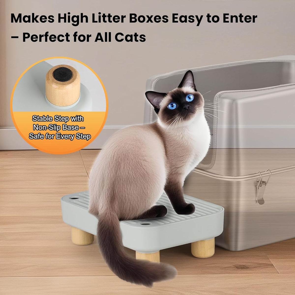 Aothey Cat Ramp, Cat Step, Cat Litter Mat with Wooden Base, Anti-Tracking & Easy to Clean, Ideal for Small & Elderly Cats - PuriLite