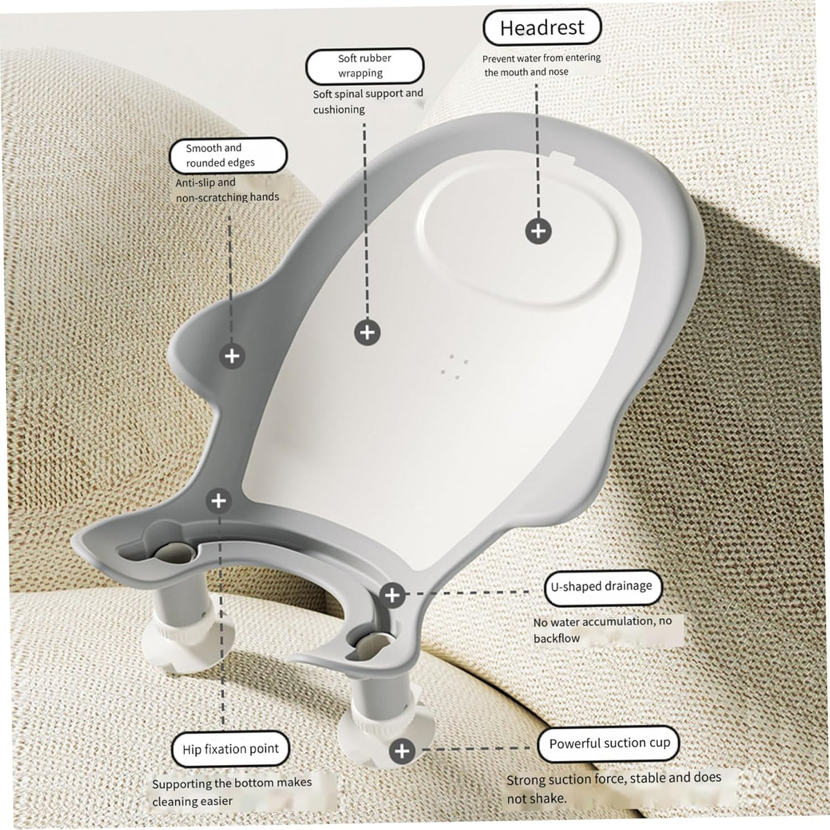 Baby Bathtub, Adjustable Soft Non Slip U Shaped Drainage Baby Bath Support With Suckers For Babies 0-12 Months Home Use - PuriLite