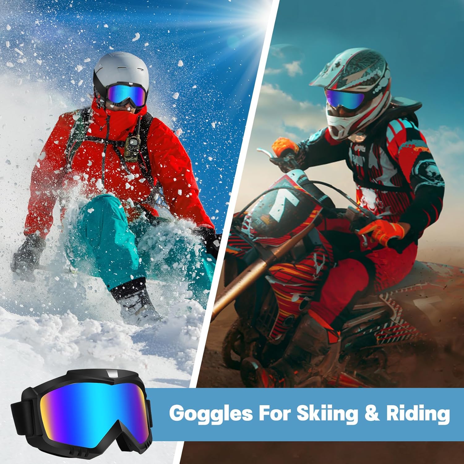 Lievermo Dirt Bike Goggles, Motorcycle Goggles 2 Pack ATV Goggles Riding Goggles Ski Goggles Windproof Glasses Racing Goggles - PuriLite