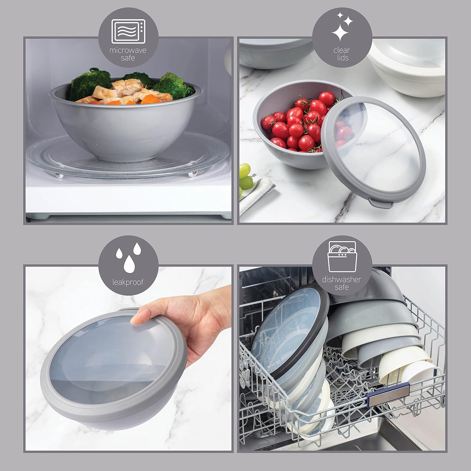 COOK WITH COLOR Mixing Bowls with TPR Lids - 12 Piece Plastic Nesting Bowls Set Includes 6 Prep Bowls and 6 Lids, Microwave Safe Mixing Bowl Set (Mint) - PuriLite