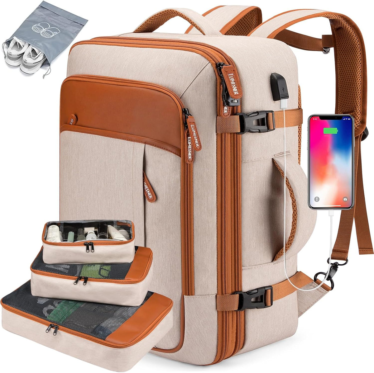 Lumesner Carry on Backpack, Extra Large 40L Flight Approved Travel Backpack for Men & Women - PuriLite