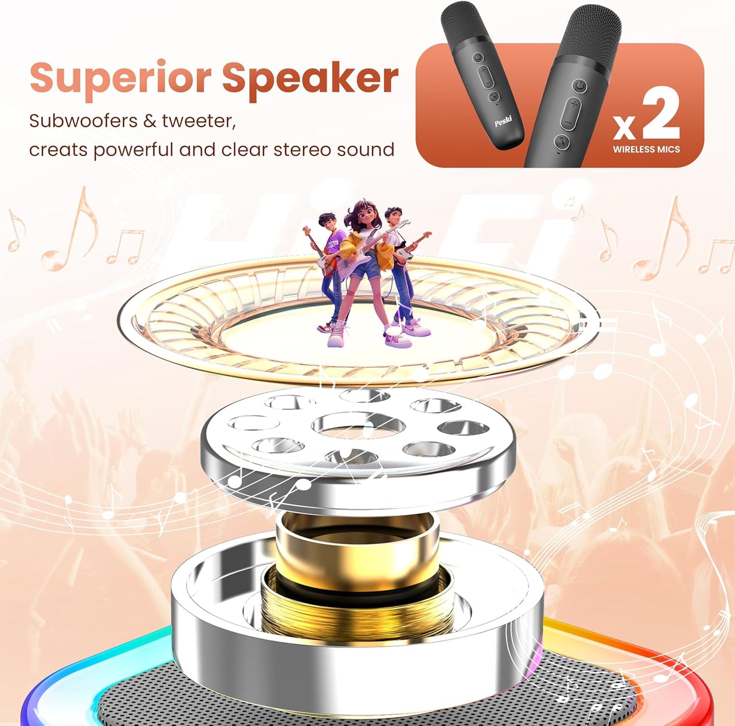 Karaoke Machine for Kids Adults, Portable Bluetooth Mini Karaoke Microphone Singing Speaker Karaoke Player with 2 Wireless Mic Toys for All Smartphones,Birthday, Family,Home Party (Purple) - PuriLite