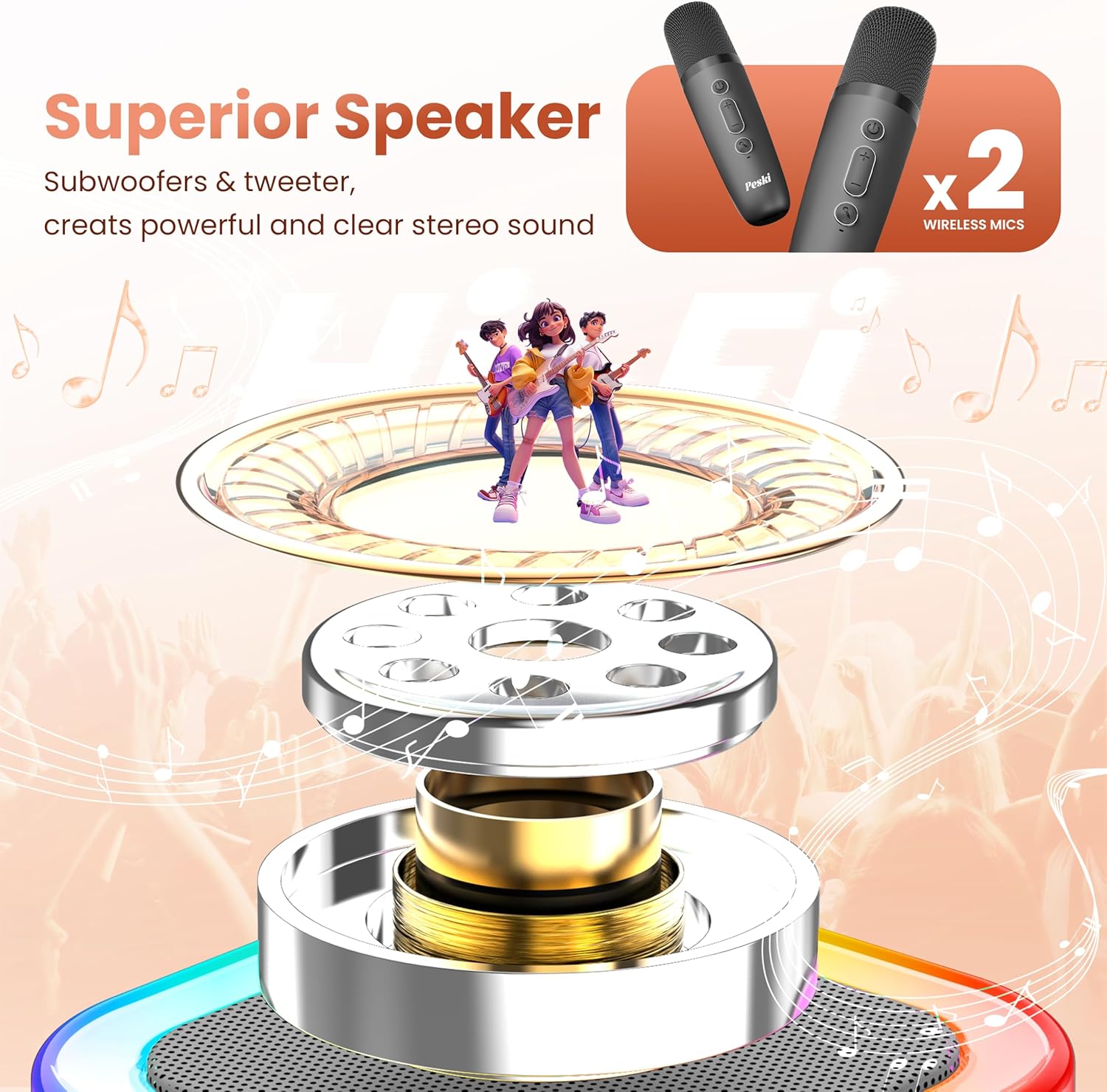 Karaoke Machine for Kids Adults, Portable Bluetooth Mini Karaoke Microphone Singing Speaker Karaoke Player with 2 Wireless Mic Toys for All Smartphones,Birthday, Family,Home Party (Purple) - PuriLite