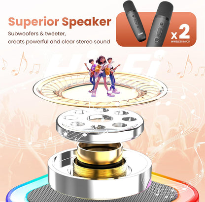 Karaoke Machine for Kids Adults, Portable Bluetooth Mini Karaoke Microphone Singing Speaker Karaoke Player with 2 Wireless Mic Toys for All Smartphones,Birthday, Family,Home Party (Purple) - PuriLite